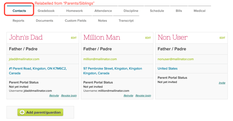 Relabel the "Parents/Siblings" tab
