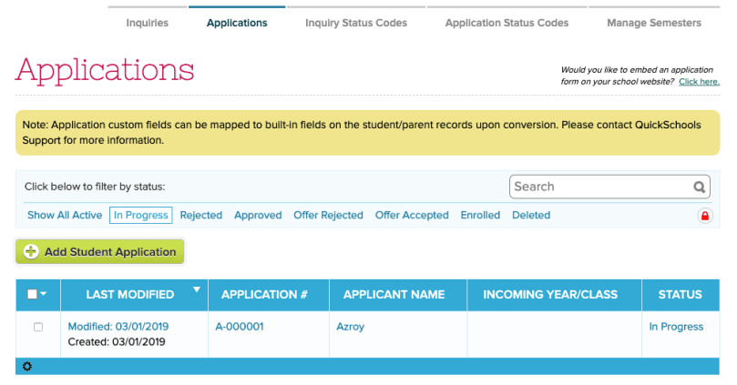 Admission Applications by Status