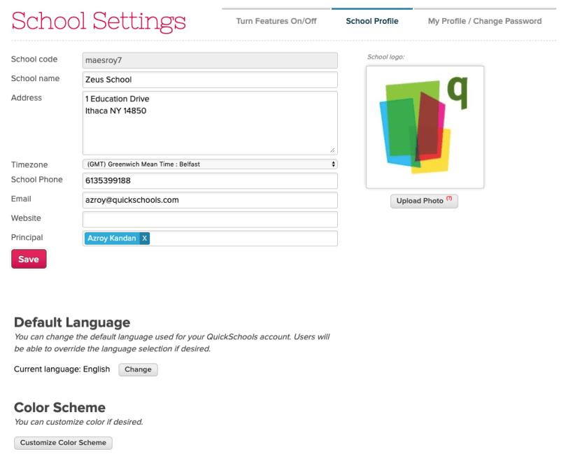 Color Scheme on School Settings