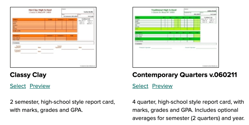 Multi-Term Report Card Templates