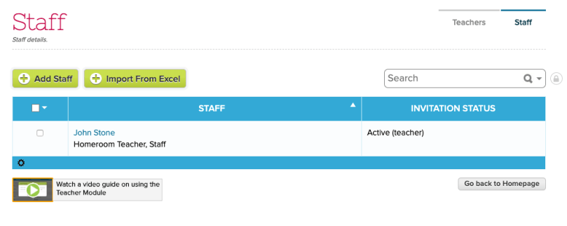 New Staff menu under Teachers