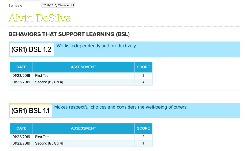 SBG Standards with Assessments ONLY (No Total Grade)
