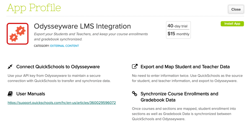 Odysseyware integration with QuickSchools
