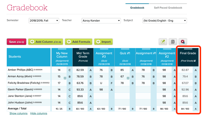 Locked Final Grade Columns cannot be Edited by Teachers