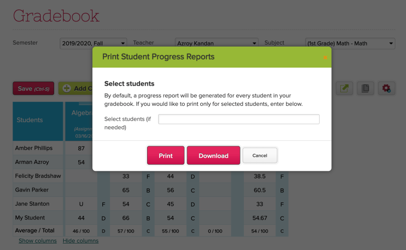 Print Student Progress Reports