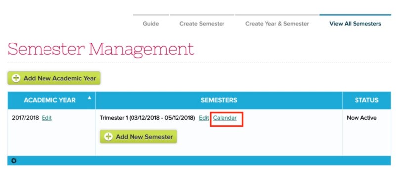 New “Calendar” link when configuring an Academic Term