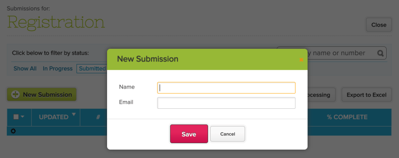 Manually create a submission via the "Submissions" screen.