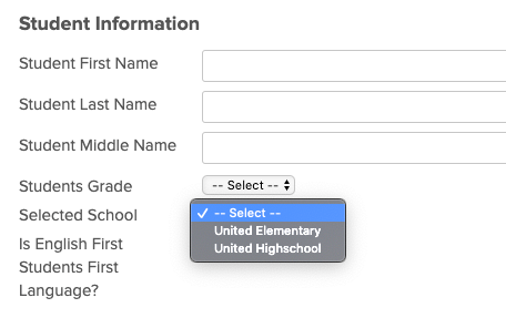 User can select a School from the mapped Online Form field
