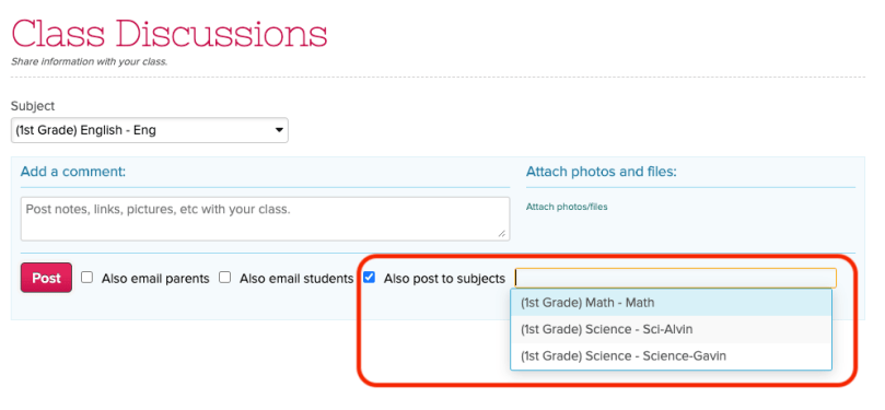 New option to post Class Discussion to multiple Subjects