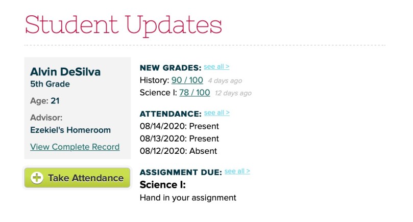 Attendance Taking - Student Updates 