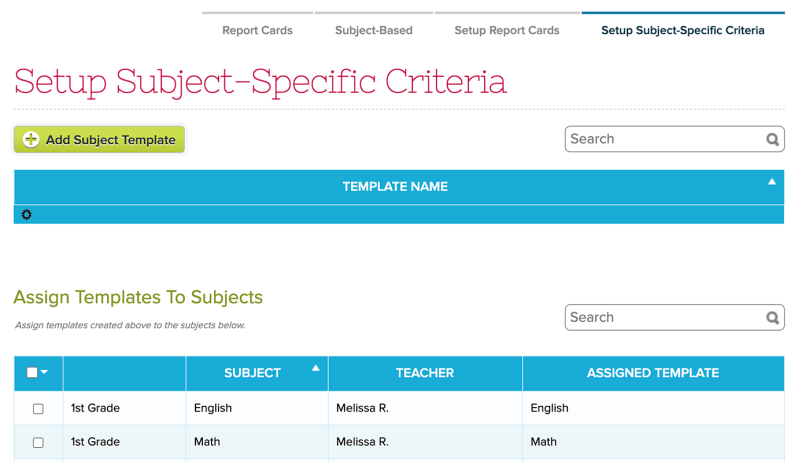 Subject-Specific Criteria Tab