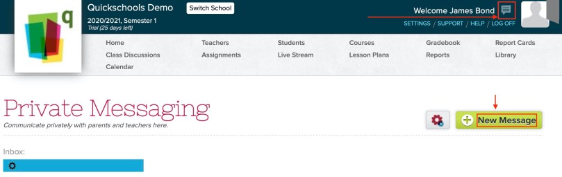 Click the chat bubble to open Private Messaging