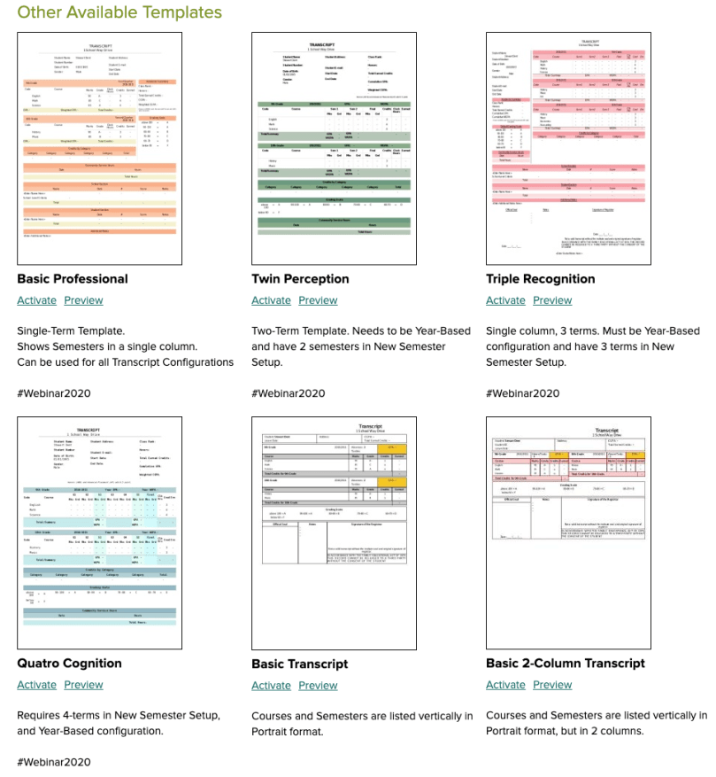 new transcript templates from quickschools
