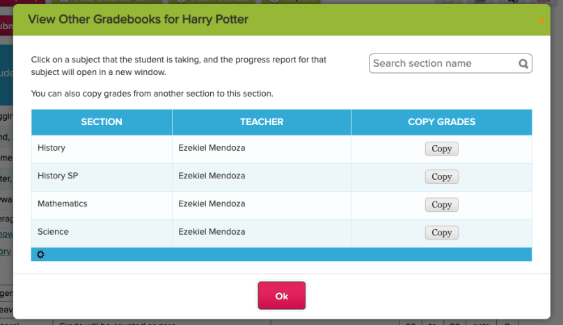 Copy Grades between Gradebooks