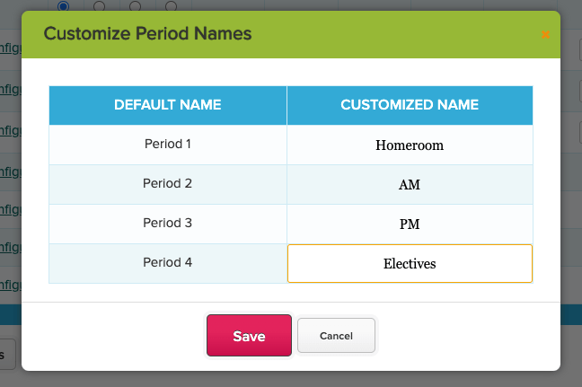 setup Relabel Attendance Periods