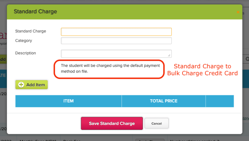 Bulk Charge Credit Card using Standard Charges