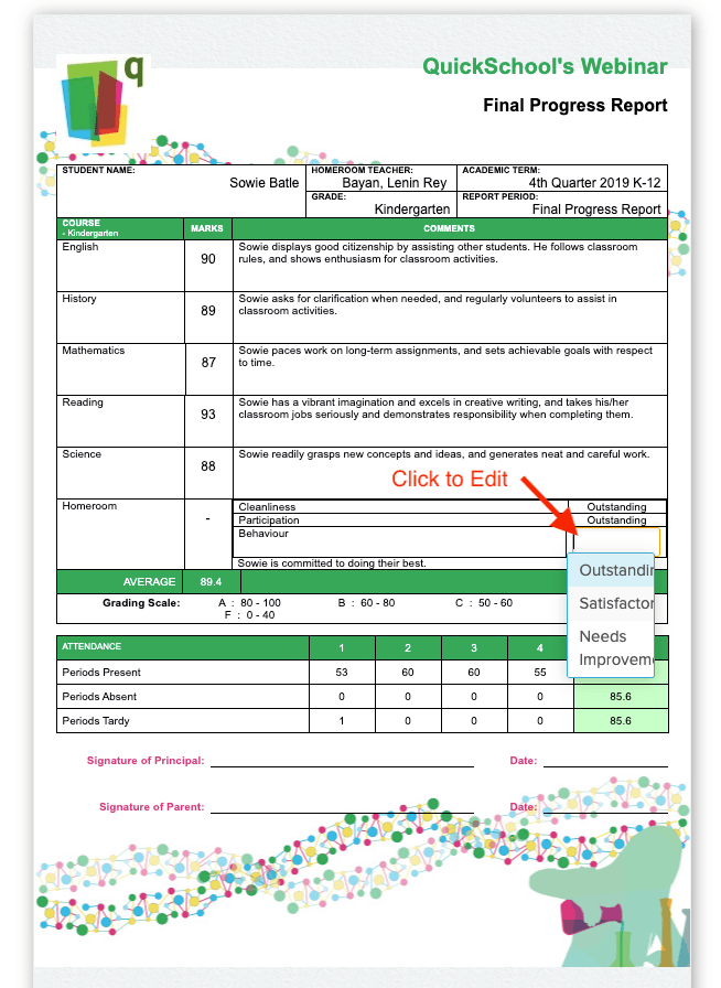make changes directly on the report card itself