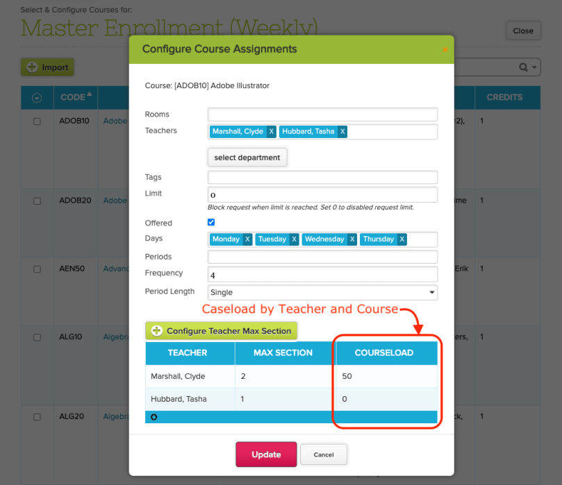 New Caseload Settings by Teacher and Course by QuickSchools