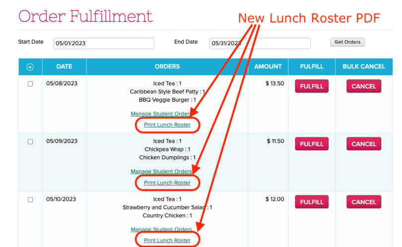 Lunch Roster PDF Reports