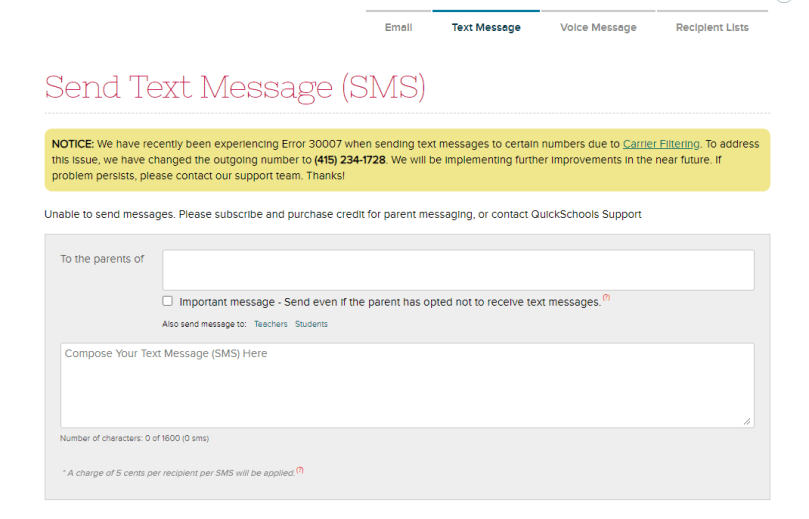 Send Text Message via SIS