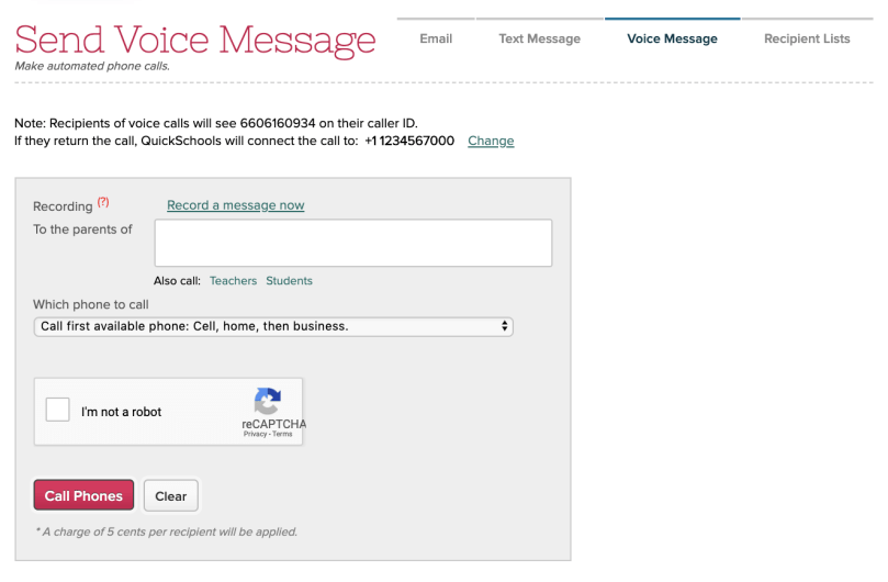 voice messages using quickschools